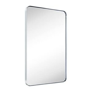 gracto 20×30 inch chrome stainless steel metal framed bathroom mirror wall mounted rounded rectangular bathroom vanity mirror