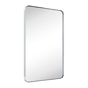 GRACTO 20x30 inch Chrome Stainless Steel Metal Framed Bathroom Mirror Wall Mounted Rounded Rectangular Bathroom Vanity Mirror