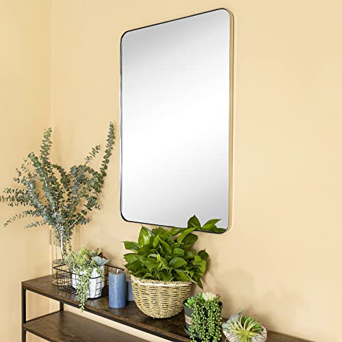 GRACTO 20x30 inch Chrome Stainless Steel Metal Framed Bathroom Mirror Wall Mounted Rounded Rectangular Bathroom Vanity Mirror