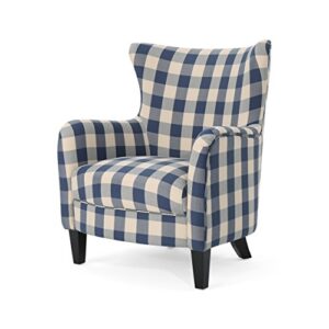 christopher knight home oliver farmhouse armchair, checkerboard, polyester and birch wood, blue floral