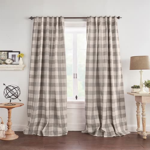 Elrene Home Fashions Farmhouse Living Grainger Buffalo-Check Blackout Window Curtain, Living Room and Bedroom Drape with Rod Pocket Tabs, 52" x 84", Grey, 1 Panel