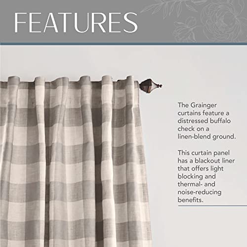 Elrene Home Fashions Farmhouse Living Grainger Buffalo-Check Blackout Window Curtain, Living Room and Bedroom Drape with Rod Pocket Tabs, 52" x 84", Grey, 1 Panel