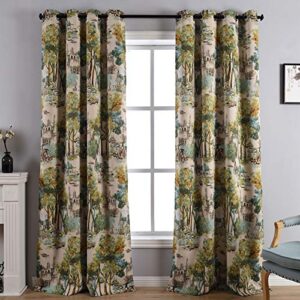 kotile forest castle nature art decor watercolor style room darkening blackout curtains with floral design digital printing, 2 panels 63 inch length grommet window drapes for bedroom