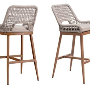 PURPLE LEAF Outdoor Counter Height Bar Stool Chair Set of 2 Modern Bar Stool Chairs Patio Metal Stools with Backrest and Arm, Cushions Included