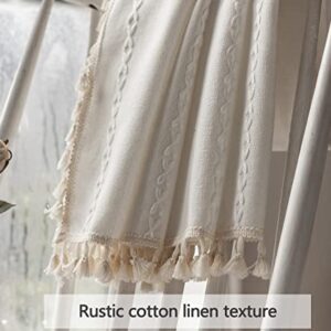 BCLBUSTE Boho Curtains Semi-Blackout Window Curtains 84 Inch 2 Pannels for Living Room, Linen Tassels Farmhouse Curtains with Embroidery for Bedroom Rod Pocket Draperies 52" W x 84"