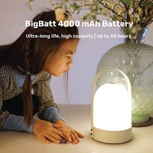 BASK KIN Portable Cordless Lantern Table Lamp | USB Rechargeable | Powerful Long-Lasting 4000mAh Battery | Kids Bedroom | Indoor / Outdoor Light | Easy 3-Step Touch Dimmable | UltraBright LED