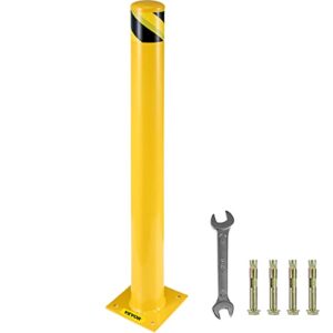 bestequip safety bollard 48-5.5, safety barrier bollard 5-1/2″ od 48″ height, yellow powder coat pipe steel safety barrier, with 4 free anchor bolts, for traffic-sensitive area