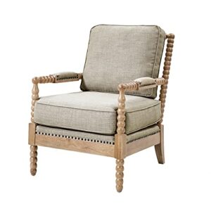 madison park donohue mid-century modern accent chairs for living room with nailhead trim, solid wood, oakwood finish, upholstered seat, lounge for reading bedroom furniture, light grey