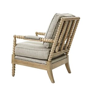 Madison Park Donohue Mid-Century Modern Accent Chairs for Living Room with Nailhead Trim, Solid Wood, Oakwood Finish, Upholstered Seat, Lounge for Reading Bedroom Furniture, Light Grey