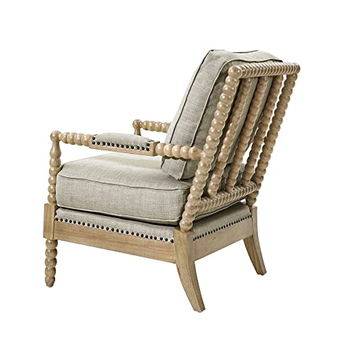 Madison Park Donohue Mid-Century Modern Accent Chairs for Living Room with Nailhead Trim, Solid Wood, Oakwood Finish, Upholstered Seat, Lounge for Reading Bedroom Furniture, Light Grey