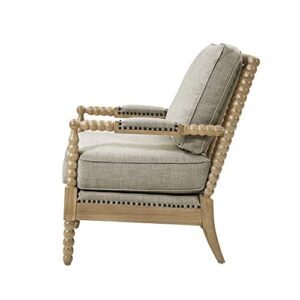 Madison Park Donohue Mid-Century Modern Accent Chairs for Living Room with Nailhead Trim, Solid Wood, Oakwood Finish, Upholstered Seat, Lounge for Reading Bedroom Furniture, Light Grey