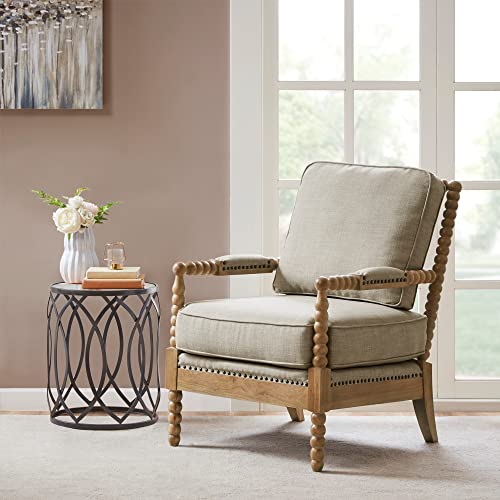 Madison Park Donohue Mid-Century Modern Accent Chairs for Living Room with Nailhead Trim, Solid Wood, Oakwood Finish, Upholstered Seat, Lounge for Reading Bedroom Furniture, Light Grey