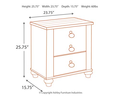 Signature Design by Ashley Willowton Farmhouse 2 Drawer Nightstand with USB Charging Ports, Whitewash