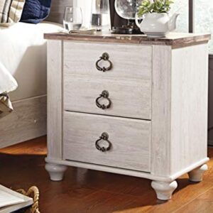 Signature Design by Ashley Willowton Farmhouse 2 Drawer Nightstand with USB Charging Ports, Whitewash