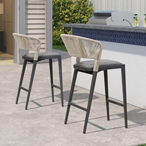 PURPLE LEAF Bar Stool Set of 4 Aluminum Counter Height Bar Chair Patio Rattan Stool for Outdoor and Indoor Modern Barstool
