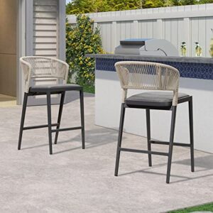 PURPLE LEAF Bar Stool Set of 4 Aluminum Counter Height Bar Chair Patio Rattan Stool for Outdoor and Indoor Modern Barstool