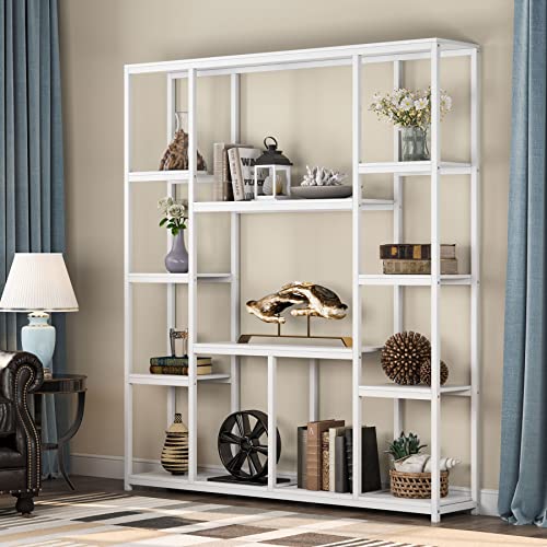 Tribesigns Bookshelf, Industrial 12-Open Shelf Etagere Bookcase, Rustic Vintage Book Shelves Display Shelf Storage Organizer for Home Office (White)