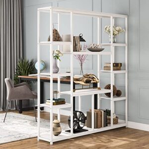 Tribesigns Bookshelf, Industrial 12-Open Shelf Etagere Bookcase, Rustic Vintage Book Shelves Display Shelf Storage Organizer for Home Office (White)