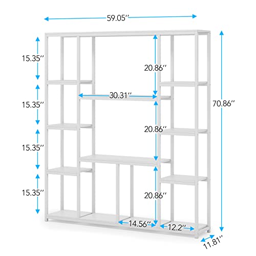 Tribesigns Bookshelf, Industrial 12-Open Shelf Etagere Bookcase, Rustic Vintage Book Shelves Display Shelf Storage Organizer for Home Office (White)