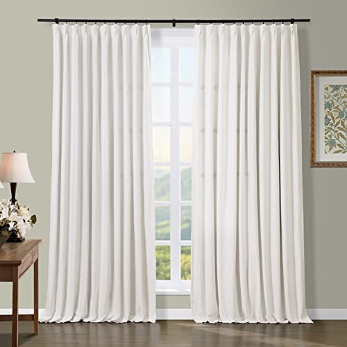 TWOPAGES Beige White Pinch Pleated Curtains 108 Inches Loong Cotton Curtains for Living Room Kithchen Window Light Filtering Lightweight Cotton Canvas Curtains (2 Panels, 26W x 108L)