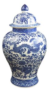 festcool 20″ classic blue and white porcelain floral temple dragon jar vase, china ming style, jingdezhen