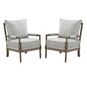 home square 2 piece linen fabric spindle chair set with wood frame in smoke gray