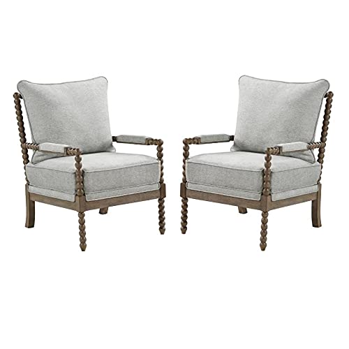 Home Square 2 Piece Linen Fabric Spindle Chair Set with Wood Frame in Smoke Gray