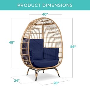 Best Choice Products Wicker Egg Chair, Oversized Indoor Outdoor Lounger for Patio, Backyard, Living Room w/ 4 Cushions, Steel Frame, 440lb Capacity - Navy