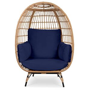 best choice products wicker egg chair, oversized indoor outdoor lounger for patio, backyard, living room w/ 4 cushions, steel frame, 440lb capacity – navy