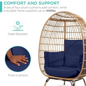 Best Choice Products Wicker Egg Chair, Oversized Indoor Outdoor Lounger for Patio, Backyard, Living Room w/ 4 Cushions, Steel Frame, 440lb Capacity - Navy