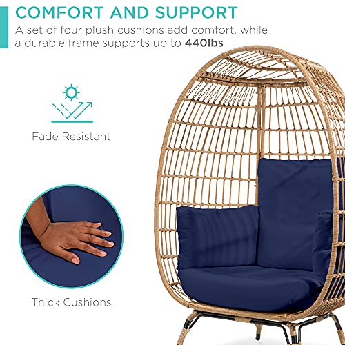 Best Choice Products Wicker Egg Chair, Oversized Indoor Outdoor Lounger for Patio, Backyard, Living Room w/ 4 Cushions, Steel Frame, 440lb Capacity - Navy