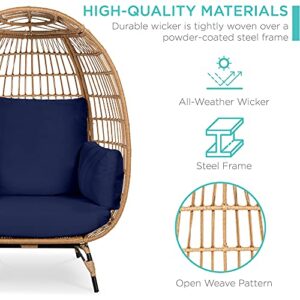 Best Choice Products Wicker Egg Chair, Oversized Indoor Outdoor Lounger for Patio, Backyard, Living Room w/ 4 Cushions, Steel Frame, 440lb Capacity - Navy