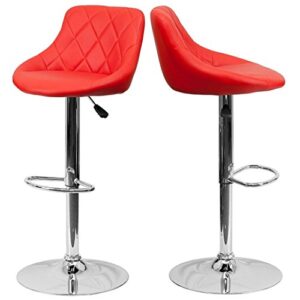 kls14 contemporary bar stool bucket seat design hydraulic adjustable height 360-degree swivel seat sturdy steel frame chrome base dining chair bar pub stool home office furniture – set of 2 red #1984