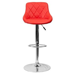 KLS14 Contemporary Bar Stool Bucket Seat Design Hydraulic Adjustable Height 360-Degree Swivel Seat Sturdy Steel Frame Chrome Base Dining Chair Bar Pub Stool Home Office Furniture - Set of 2 Red #1984