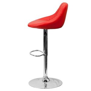 KLS14 Contemporary Bar Stool Bucket Seat Design Hydraulic Adjustable Height 360-Degree Swivel Seat Sturdy Steel Frame Chrome Base Dining Chair Bar Pub Stool Home Office Furniture - Set of 2 Red #1984