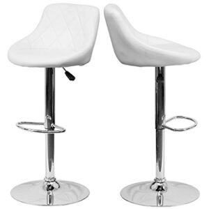 contemporary bar stool bucket seat design hydraulic adjustable height 360-degree swivel seat sturdy steel frame chrome base dining chair bar pub stool home office furniture – set of 2 white #1984
