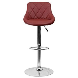 Contemporary Bar Stool Bucket Seat Design Hydraulic Adjustable Height 360-Degree Swivel Seat Sturdy Steel Frame Chrome Base Dining Chair Bar Pub Stool Home Office Furniture - Set of 2 Burgundy #1984