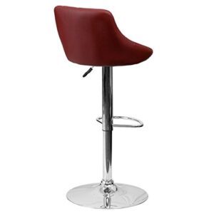 Contemporary Bar Stool Bucket Seat Design Hydraulic Adjustable Height 360-Degree Swivel Seat Sturdy Steel Frame Chrome Base Dining Chair Bar Pub Stool Home Office Furniture - Set of 2 Burgundy #1984