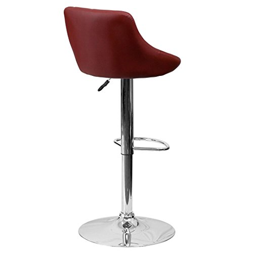 Contemporary Bar Stool Bucket Seat Design Hydraulic Adjustable Height 360-Degree Swivel Seat Sturdy Steel Frame Chrome Base Dining Chair Bar Pub Stool Home Office Furniture - Set of 2 Burgundy #1984