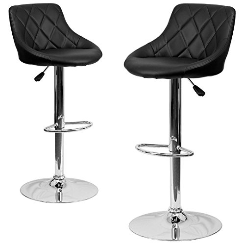 Contemporary Bar Stool Bucket Seat Design Hydraulic Adjustable Height 360-Degree Swivel Seat Sturdy Steel Frame Chrome Base Dining Chair Bar Pub Stool Home Office Furniture - Set of 2 Black #1984