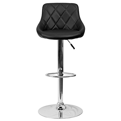 Contemporary Bar Stool Bucket Seat Design Hydraulic Adjustable Height 360-Degree Swivel Seat Sturdy Steel Frame Chrome Base Dining Chair Bar Pub Stool Home Office Furniture - Set of 2 Black #1984