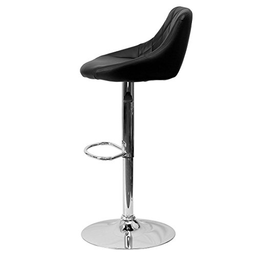 Contemporary Bar Stool Bucket Seat Design Hydraulic Adjustable Height 360-Degree Swivel Seat Sturdy Steel Frame Chrome Base Dining Chair Bar Pub Stool Home Office Furniture - Set of 2 Black #1984