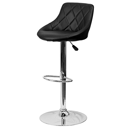 Contemporary Bar Stool Bucket Seat Design Hydraulic Adjustable Height 360-Degree Swivel Seat Sturdy Steel Frame Chrome Base Dining Chair Bar Pub Stool Home Office Furniture - Set of 2 Black #1984