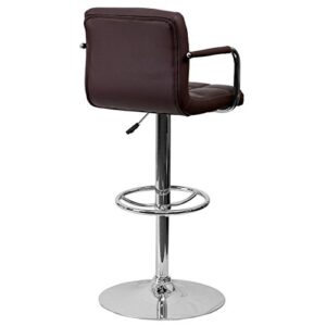 KLS14 Contemporary Design Hydraulic Adjustable Barstools 360-Degree Swivel Seat Sturdy Steel Frame Padded Cushion Seat Dining Chair Bar Pub Stool Home Office Furniture - Set of 2 Brown #1977