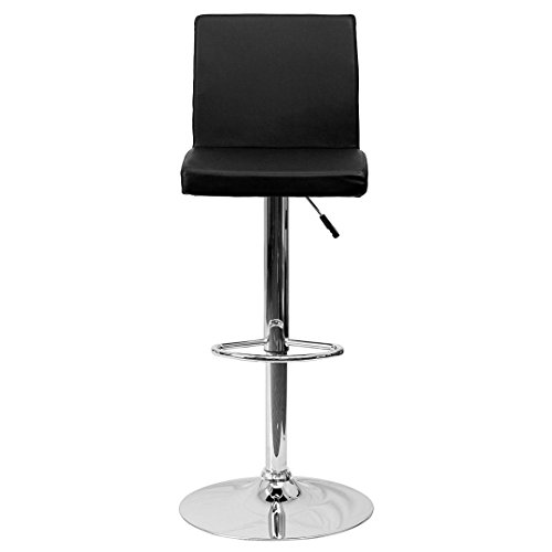 KLS14 Modern Design Bar Stool Mid-Back Design Hydraulic Adjustable Height 360-Degree Swivel Seat Sturdy Steel Frame Chrome Base Dining Chair Bar Pub Stool Home Office Furniture - Set of 2 Black #1986