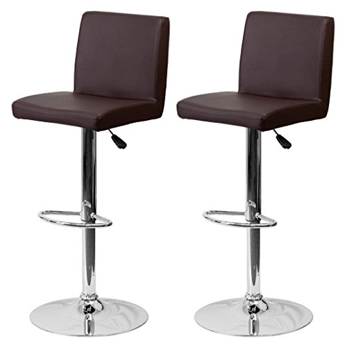 KLS14 Modern Design Bar Stool Mid-Back Design Hydraulic Adjustable Height 360-Degree Swivel Seat Sturdy Steel Frame Chrome Base Dining Chair Bar Pub Stool Home Office Furniture - Set of 2 Brown #1986