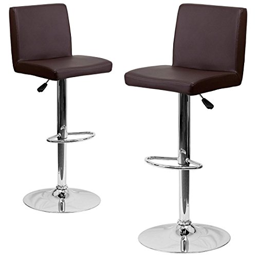 KLS14 Modern Design Bar Stool Mid-Back Design Hydraulic Adjustable Height 360-Degree Swivel Seat Sturdy Steel Frame Chrome Base Dining Chair Bar Pub Stool Home Office Furniture - Set of 2 Brown #1986