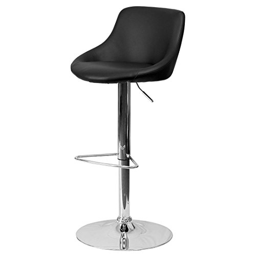 Modern Design Bar Stool Bucket Seat Design Hydraulic Adjustable Height 360-Degree Swivel Seat Sturdy Steel Frame Chrome Base Dining Chair Bar Pub Stool Home Office Furniture - Set of 2 Black #1985