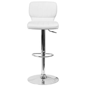 KLS Modern Barstools Adjustable Hydraulic 360 Degree Swivel Stable Steel Frame Padded Vinyl Cushion Low Back Seat Design Dining Chair Pub Stool - Set of 2 White # 1969