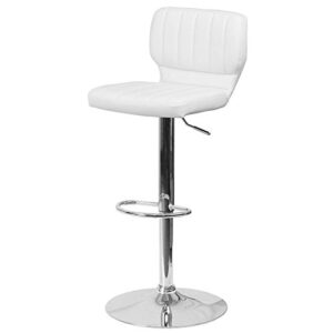 KLS Modern Barstools Adjustable Hydraulic 360 Degree Swivel Stable Steel Frame Padded Vinyl Cushion Low Back Seat Design Dining Chair Pub Stool - Set of 2 White # 1969